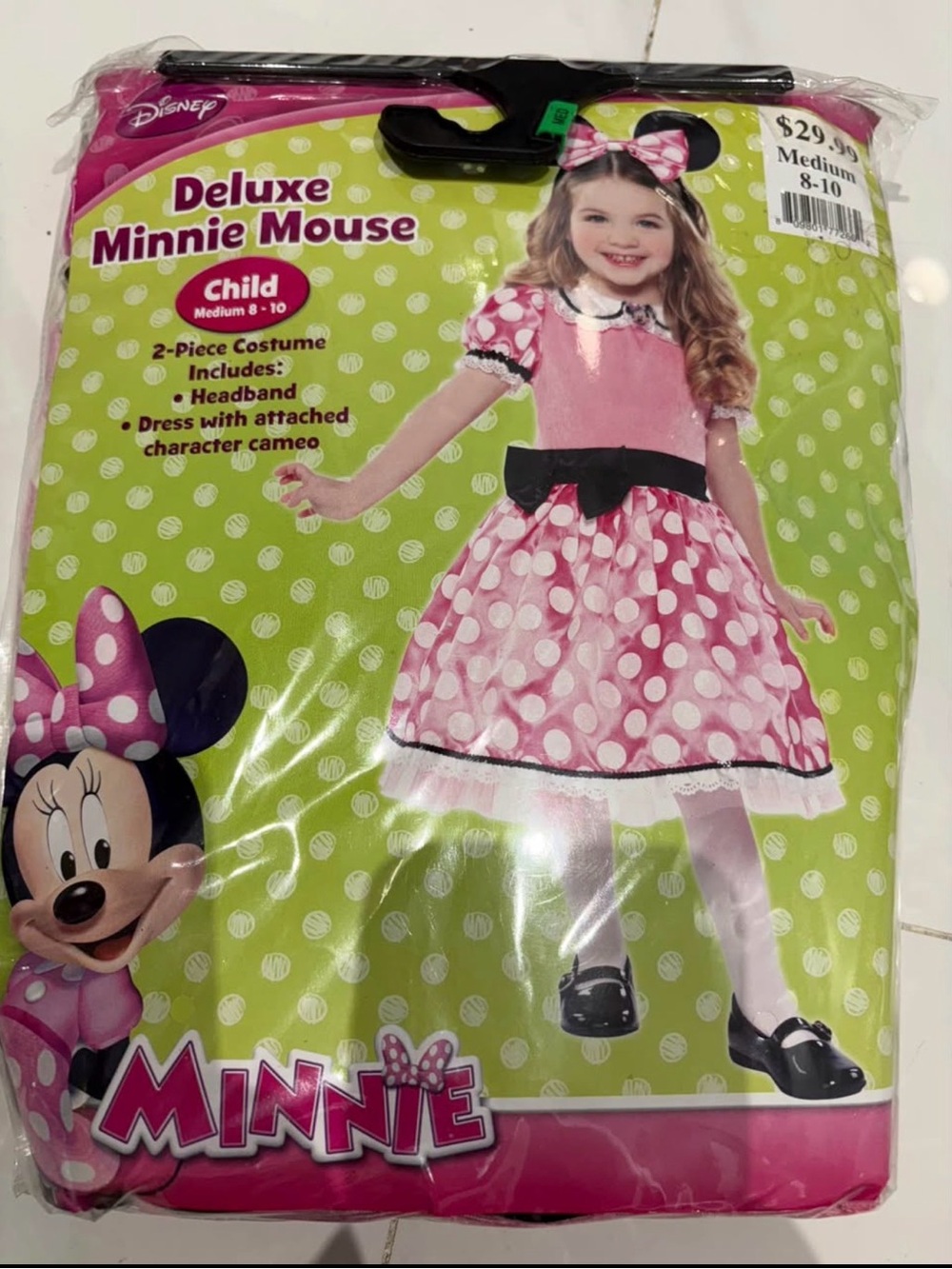 Deluxe Minnie Mouse child sz 8-10 costume includes dress and cameo and head new